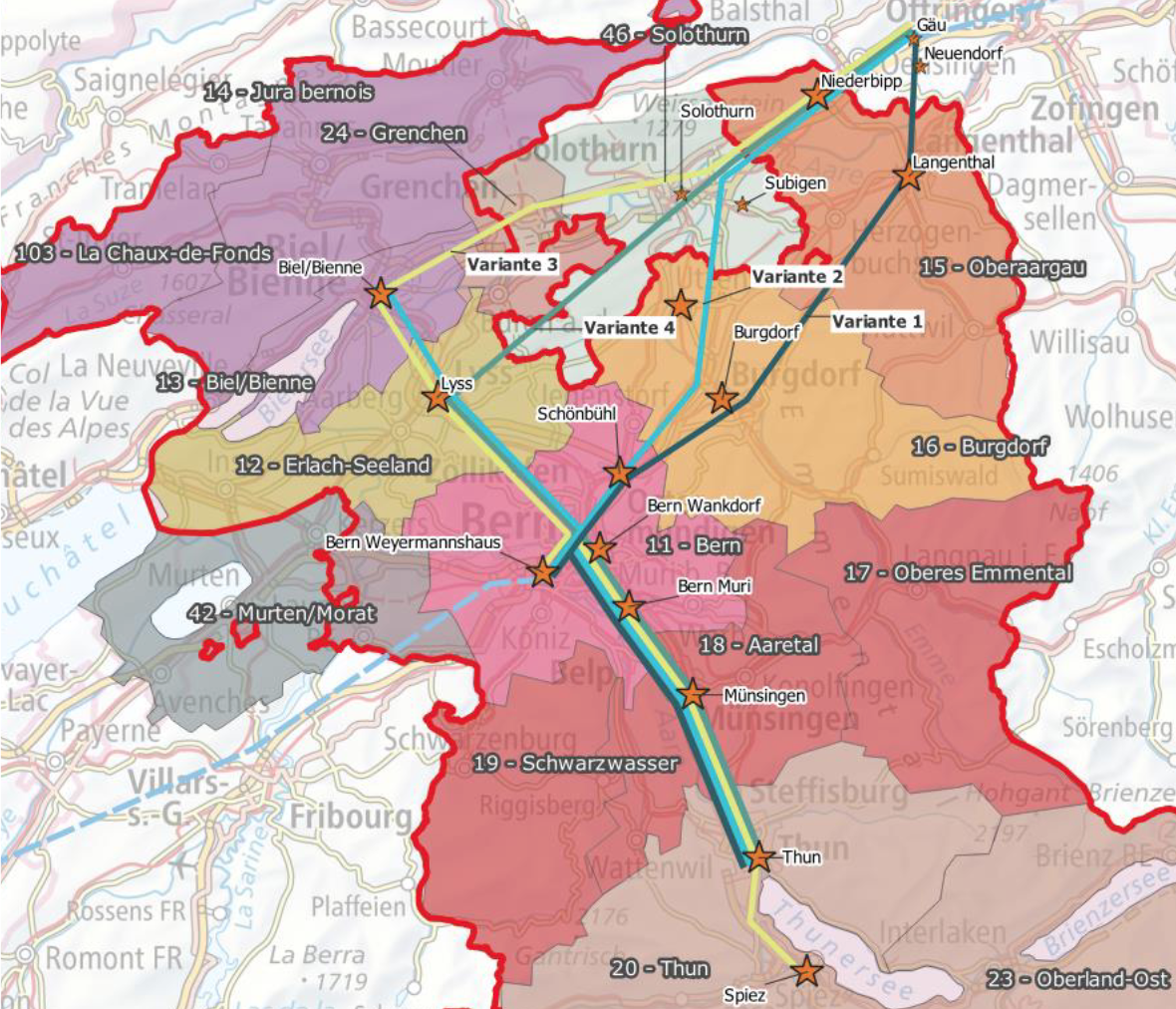 Variantenübersicht Cargo Sous Terrain im Kanton Bern