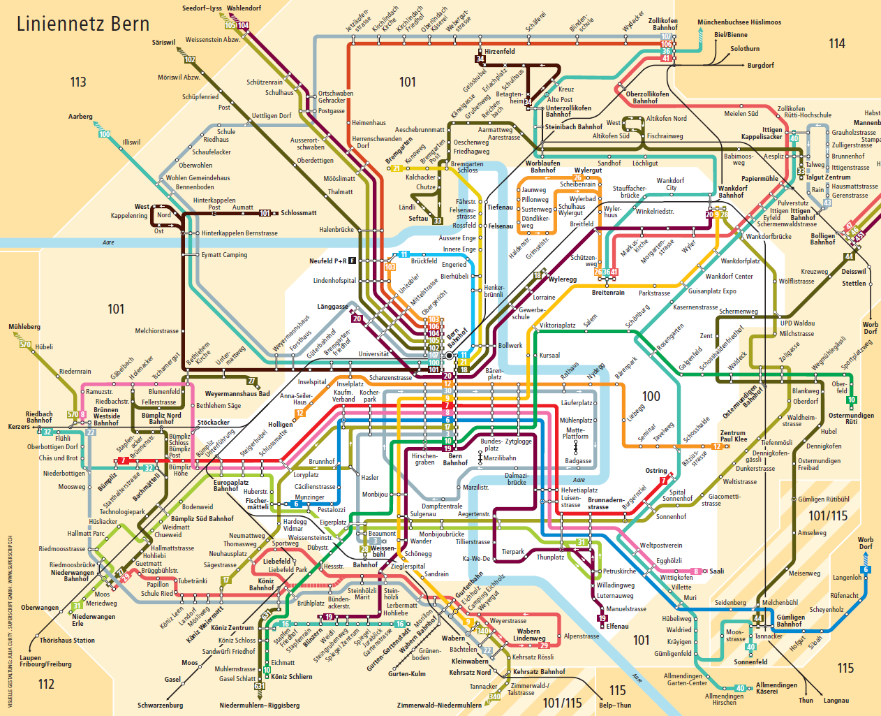 Ansicht Liniennetz ÖV Bern