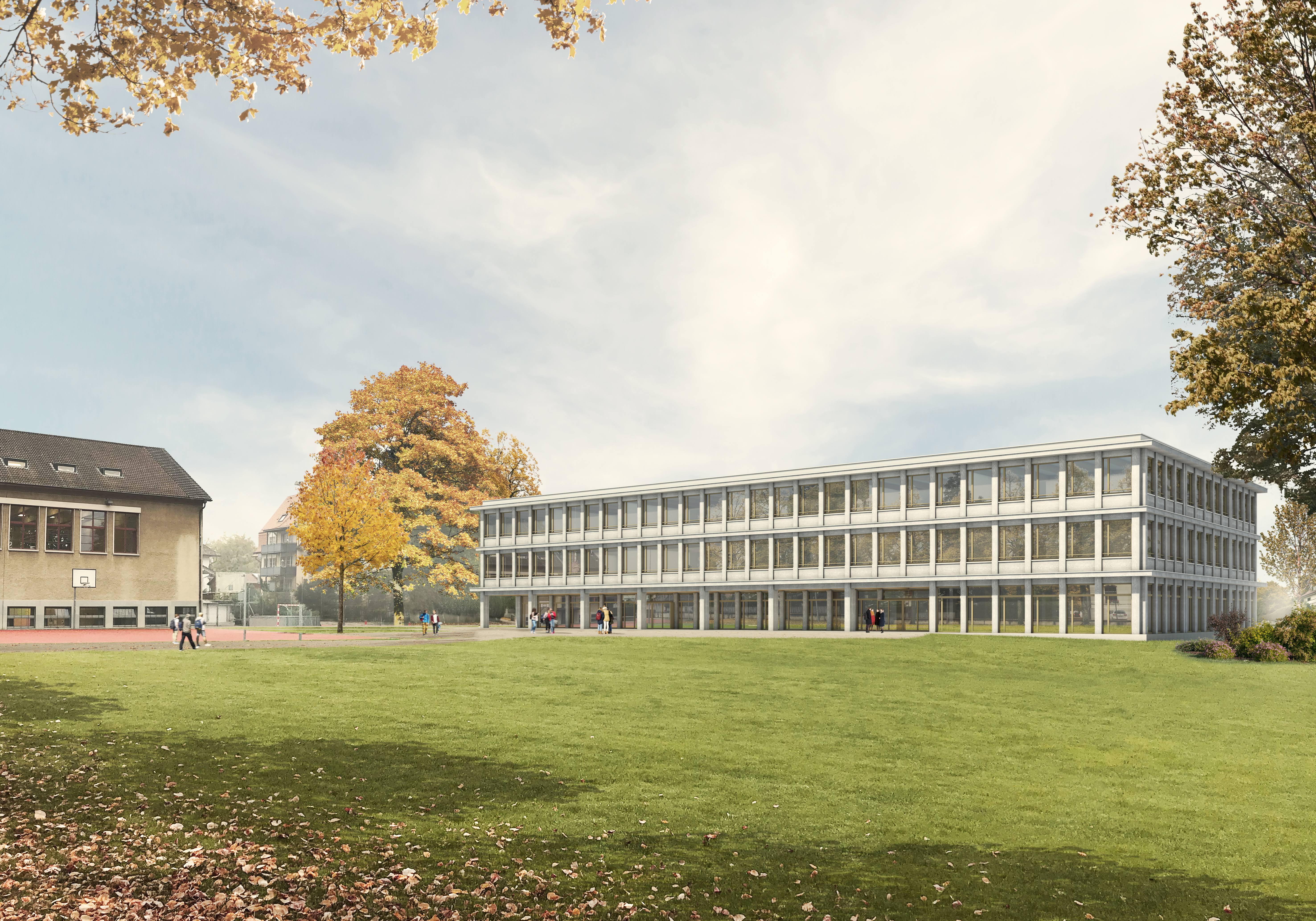 Projet lauréat « Phönix » pour l’agrandissement du gymnase de Berthoud (visualisation : KNTXT Architekten GmbH)